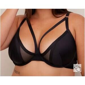 NWT Black Strappy Satin Plunge Bralette Torrid Curve 3
